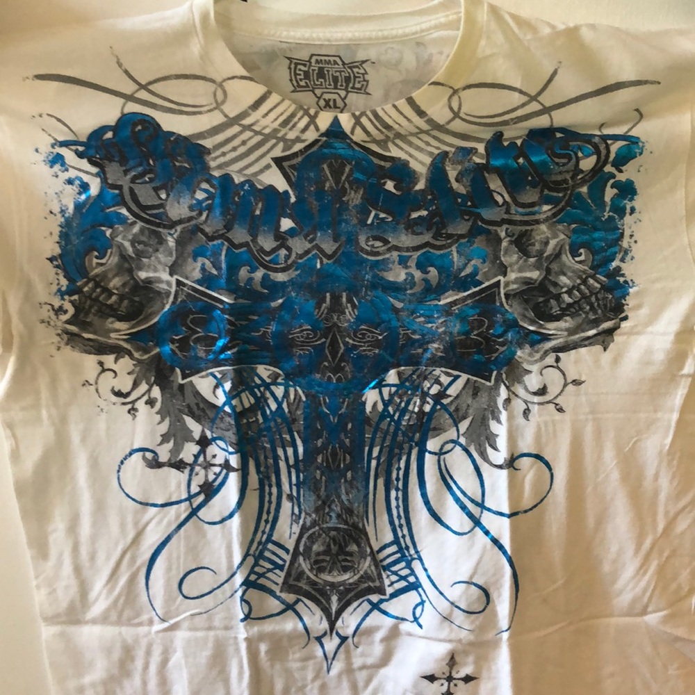 MMA Elite Tshirt white with metallic blue